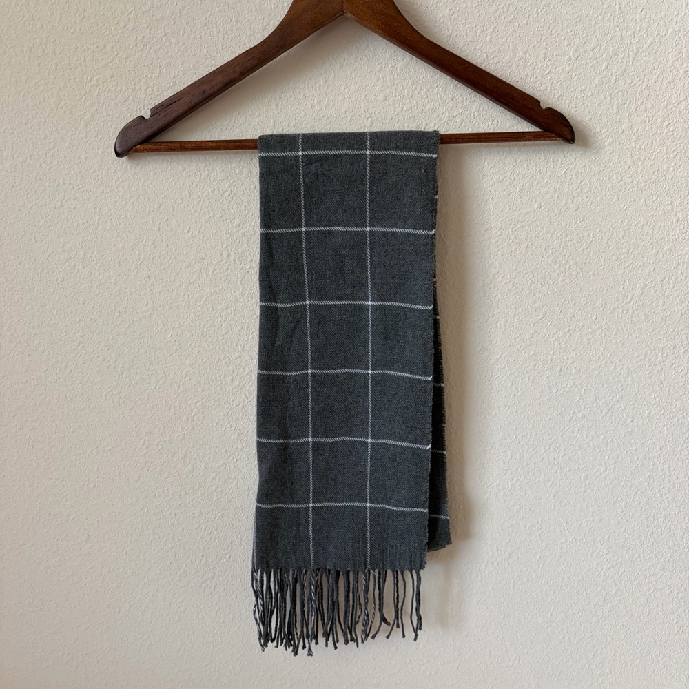 Macy's Gray Cashmere-Feel Windowpane Scarf with White Grid